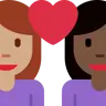 Couple With Heart: Woman, Woman, Medium Skin Tone, Dark Skin Tone Emoji 👩🏽‍❤️‍👩🏿 image - Twitter / X (Twemoji) style