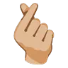 Hand With Index Finger And Thumb Crossed: Medium-Light Skin Tone Emoji 🫰🏼 image - Google Noto Color Animated style