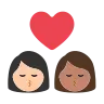 Kiss: Woman, Woman, Light Skin Tone, Medium Skin Tone Emoji 👩🏻‍❤️‍💋‍👩🏽 image - Tossface style
