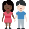 Woman And Man Holding Hands: Dark Skin Tone, Light Skin Tone Emoji 👩🏿‍🤝‍👨🏻 image - Twitter / X (Twemoji) style
