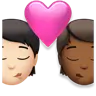 Kiss: Person, Person, Light Skin Tone, Medium-Dark Skin Tone Emoji 🧑🏻‍❤️‍💋‍🧑🏾 image - Apple style