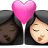 Kiss: Woman, Woman, Dark Skin Tone, Light Skin Tone Emoji 👩🏿‍❤️‍💋‍👩🏻 image - Apple style