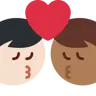 Kiss: Man, Man, Light Skin Tone, Medium-Dark Skin Tone Emoji 👨🏻‍❤️‍💋‍👨🏾 image - Twitter / X (Twemoji) style