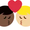 Kiss: Man, Man, Dark Skin Tone, Medium-Light Skin Tone Emoji 👨🏿‍❤️‍💋‍👨🏼 image - Twitter / X (Twemoji) style
