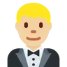 Man In Tuxedo: Medium-Light Skin Tone Emoji 🤵🏼‍♂️ image - Twitter / X (Twemoji) style