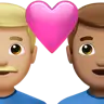 Couple With Heart: Man, Man, Medium-Light Skin Tone, Medium Skin Tone Emoji 👨🏼‍❤️‍👨🏽 image - Apple style