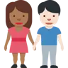 Woman And Man Holding Hands: Medium-Dark Skin Tone, Light Skin Tone Emoji 👩🏾‍🤝‍👨🏻 image - Twitter / X (Twemoji) style