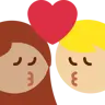Kiss: Woman, Man, Medium Skin Tone, Medium-Light Skin Tone Emoji 👩🏽‍❤️‍💋‍👨🏼 image - Twitter / X (Twemoji) style