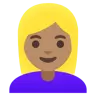Woman: Medium Skin Tone, Blond Hair Emoji 👱🏽‍♀️ image - Google Noto Color style