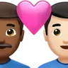 Couple With Heart: Man, Man, Medium-Dark Skin Tone, Light Skin Tone Emoji 👨🏾‍❤️‍👨🏻 image - Apple style