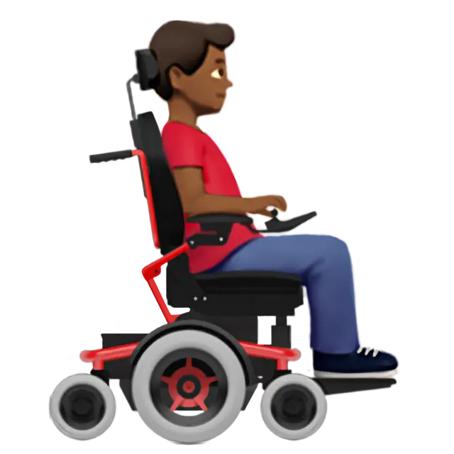 Man In Motorized Wheelchair Facing Right: Medium-Dark Skin Tone