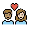 Couple With Heart: Woman, Man, Medium Skin Tone, Light Skin Tone Emoji 👩🏽‍❤️‍👨🏻 image - OpenMoji style