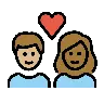 Couple With Heart: Woman, Man, Medium-Light Skin Tone, Medium-Dark Skin Tone Emoji 👩🏼‍❤️‍👨🏾 image - OpenMoji style