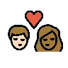 Kiss: Woman, Man, Light Skin Tone, Medium-Dark Skin Tone Emoji 👩🏻‍❤️‍💋‍👨🏾 image - OpenMoji style