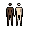 Woman And Man Holding Hands: Dark Skin Tone, Light Skin Tone Emoji 👩🏿‍🤝‍👨🏻 image - OpenMoji style