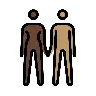 Woman And Man Holding Hands: Dark Skin Tone, Medium Skin Tone Emoji 👩🏿‍🤝‍👨🏽 image - OpenMoji style