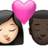 Kiss: Woman, Man, Light Skin Tone, Dark Skin Tone Emoji 👩🏻‍❤️‍💋‍👨🏿 image - Apple style