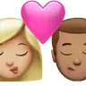 Kiss: Woman, Man, Medium-Light Skin Tone, Medium Skin Tone Emoji 👩🏼‍❤️‍💋‍👨🏽 image - Apple style