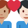 Couple With Heart: Man, Man, Medium Skin Tone, Light Skin Tone Emoji 👨🏽‍❤️‍👨🏻 image - Twitter / X (Twemoji) style