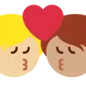 Kiss: Person, Person, Medium-Light Skin Tone, Medium Skin Tone Emoji 🧑🏼‍❤️‍💋‍🧑🏽 image - Twitter / X (Twemoji) style