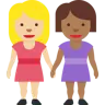 Women Holding Hands: Medium-Light Skin Tone, Medium-Dark Skin Tone Emoji 👩🏼‍🤝‍👩🏾 image - Twitter / X (Twemoji) style