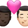 Kiss: Man, Man, Dark Skin Tone, Light Skin Tone Emoji 👨🏿‍❤️‍💋‍👨🏻 image - Apple style