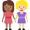 Women Holding Hands: Medium-Dark Skin Tone, Medium-Light Skin Tone Emoji 👩🏾‍🤝‍👩🏼 image - Twitter / X (Twemoji) style