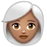 Woman: Medium Skin Tone, White Hair Emoji 👩🏽‍🦳 image - WhatsApp style