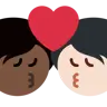 Kiss: Person, Person, Dark Skin Tone, Light Skin Tone Emoji 🧑🏿‍❤️‍💋‍🧑🏻 image - Twitter / X (Twemoji) style