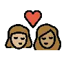 Kiss: Woman, Woman, Medium-Light Skin Tone, Medium Skin Tone Emoji 👩🏼‍❤️‍💋‍👩🏽 image - OpenMoji style
