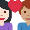 Couple With Heart: Woman, Man, Light Skin Tone, Medium Skin Tone Emoji 👩🏻‍❤️‍👨🏽 image - Twitter / X (Twemoji) style