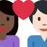 Couple With Heart: Woman, Man, Dark Skin Tone, Light Skin Tone Emoji 👩🏿‍❤️‍👨🏻 image - Twitter / X (Twemoji) style