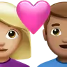 Couple With Heart: Woman, Man, Medium-Light Skin Tone, Medium Skin Tone Emoji 👩🏼‍❤️‍👨🏽 image - Apple style