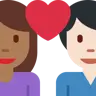 Couple With Heart: Woman, Man, Medium-Dark Skin Tone, Light Skin Tone Emoji 👩🏾‍❤️‍👨🏻 image - Twitter / X (Twemoji) style