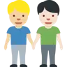 Men Holding Hands: Medium-Light Skin Tone, Light Skin Tone Emoji 👨🏼‍🤝‍👨🏻 image - Twitter / X (Twemoji) style