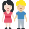 Woman And Man Holding Hands: Light Skin Tone, Medium-Light Skin Tone Emoji 👩🏻‍🤝‍👨🏼 image - Twitter / X (Twemoji) style