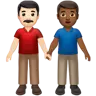 Men Holding Hands: Light Skin Tone, Medium-Dark Skin Tone Emoji 👨🏻‍🤝‍👨🏾 image - Apple style