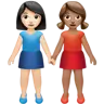 Women Holding Hands: Light Skin Tone, Medium Skin Tone Emoji 👩🏻‍🤝‍👩🏽 image - Apple style