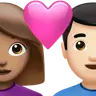 Couple With Heart: Woman, Man, Medium Skin Tone, Light Skin Tone Emoji 👩🏽‍❤️‍👨🏻 image - Apple style