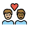 Couple With Heart: Man, Man, Medium-Light Skin Tone, Medium-Dark Skin Tone Emoji 👨🏼‍❤️‍👨🏾 image - OpenMoji style