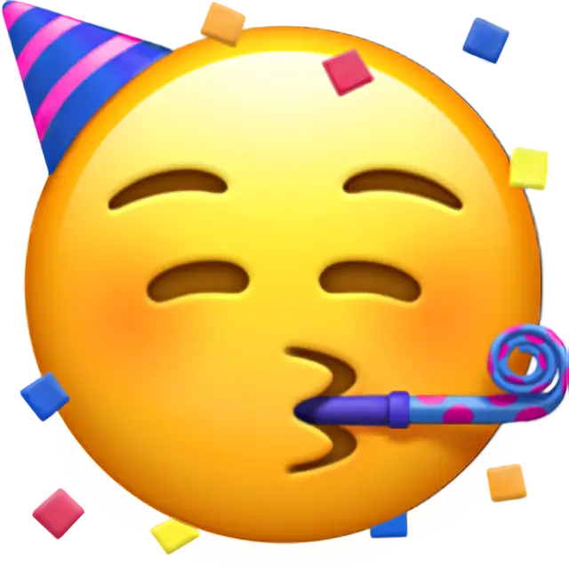 Gesicht mit Partyhorn und Partyhut