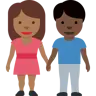 Woman And Man Holding Hands: Medium-Dark Skin Tone, Dark Skin Tone Emoji 👩🏾‍🤝‍👨🏿 image - Twitter / X (Twemoji) style
