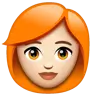 Woman: Light Skin Tone, Red Hair Emoji 👩🏻‍🦰 image - WhatsApp style