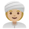 Woman Wearing Turban: Medium-Light Skin Tone Emoji 👳🏼‍♀️ image - Google Noto Color style