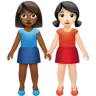 Women Holding Hands: Medium-Dark Skin Tone, Light Skin Tone Emoji 👩🏾‍🤝‍👩🏻 image - Apple style
