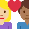 Couple With Heart: Woman, Man, Medium-Light Skin Tone, Medium-Dark Skin Tone Emoji 👩🏼‍❤️‍👨🏾 image - Twitter / X (Twemoji) style