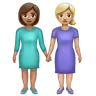 Women Holding Hands: Medium Skin Tone, Medium-Light Skin Tone Emoji 👩🏽‍🤝‍👩🏼 image - WhatsApp style