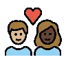 Couple With Heart: Woman, Man, Medium-Light Skin Tone, Dark Skin Tone Emoji 👩🏼‍❤️‍👨🏿 image - OpenMoji style