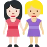 Women Holding Hands: Light Skin Tone, Medium-Light Skin Tone Emoji 👩🏻‍🤝‍👩🏼 image - Twitter / X (Twemoji) style