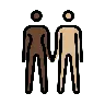 Woman And Man Holding Hands: Dark Skin Tone, Medium-Light Skin Tone Emoji 👩🏿‍🤝‍👨🏼 image - OpenMoji style